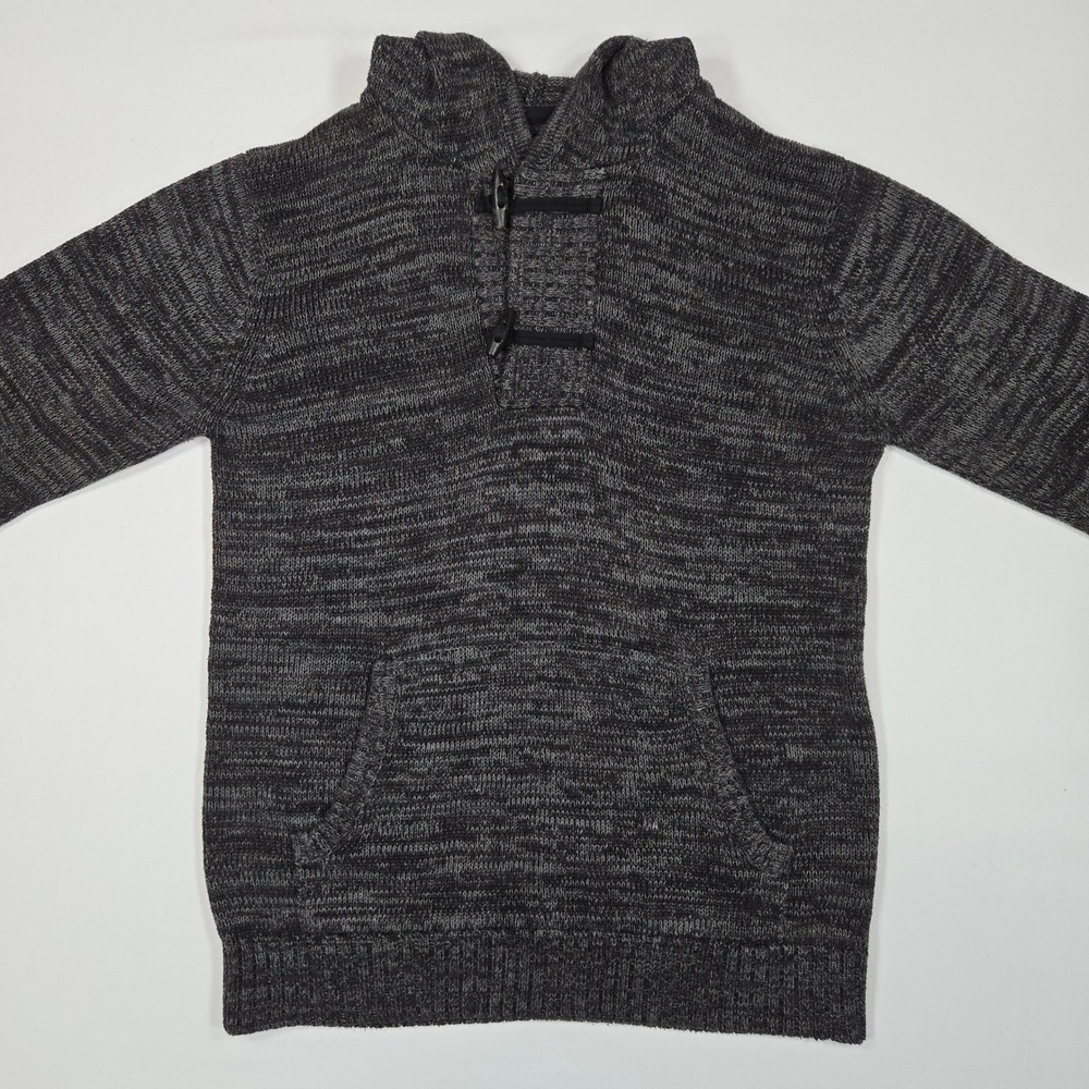 Retrofit Men Marled Knit Hooded Toggle Neck Sweater Medium Dark Gray Pullover